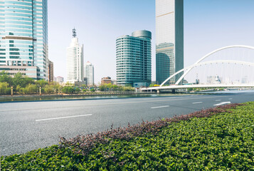 Urban skyscrapers and modern urban expressway
