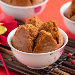 Delicious Chinese steamed sponge cake named Fa Gao for lunar new year festival traditional food.