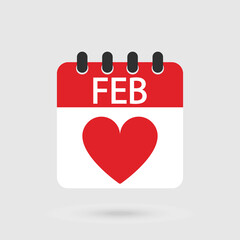 Calendar 14 February. Valentine's day holiday. Flat Design