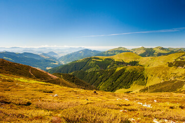Fototapeta premium View of Maramures ridge from Rodna Mountains National Park hike, Muntii Rodnei National Park, Romania, Romanian Carpathian Mountains, Europe.