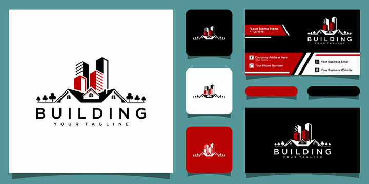 Real estate logo, vector icon designs with business card design template - Powered by Adobe