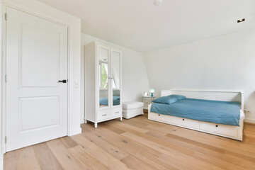 Charming design of a bedroom with a double bed in an elite house