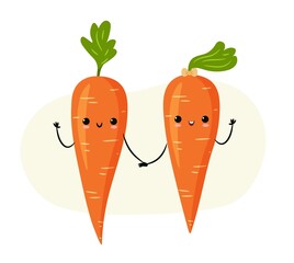 Cute carrot character icons isolated. Couple of cartoon carrots.