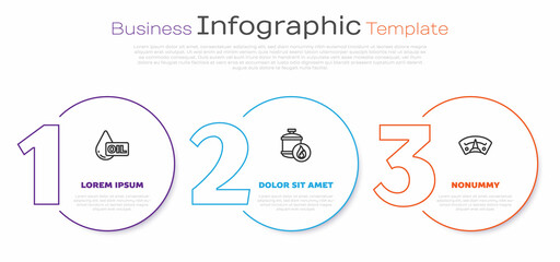 Set line Oil drop, Propane gas tank and Motor gauge. Business infographic template. Vector