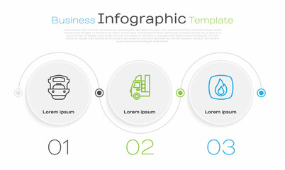 Set line Oil tanker ship, Gas for vehicle and Fire flame. Business infographic template. Vector
