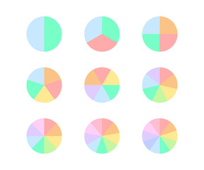 Circle diagram with color part pie, fraction. One piece from circle. Mathematical infographic. Divided area. Vector illustration