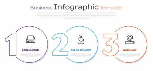 Set line Electronic jewelry scales, Bag with gems and Gem stone. Business infographic template. Vector