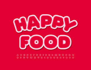 Vector funny template Happy Food. Bright sticker Font. Cute set of Alphabet Letters and Numbers