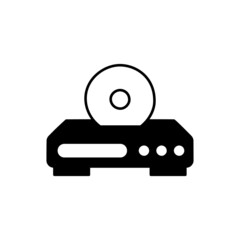 Disc player Icon in black flat glyph, filled style isolated on white background