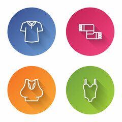 Set line Shirt, Winter scarf, Undershirt and Swimsuit. Color circle button. Vector