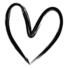 Single black heart in an abstract brush stroke on an isolated white background
