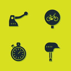 Set Bicycle brake, helmet, Stopwatch and icon. Vector