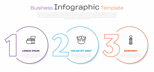 Set line Shaving brush with foam, Mustache and beard and Classic Barber shop pole. Business infographic template. Vector