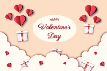 Happy Valentine's Day banner with paper cut effect