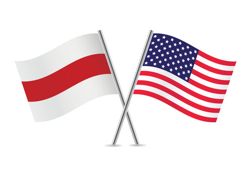 Belarus opposition and America flags. Belarusian opposition and American flags, isolated on white background. Vector illustration.