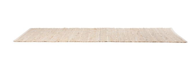 Stylish beige rug isolated on white. Interior accessory