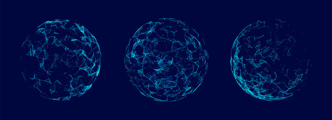 Vector futuristic sphere of particles and lines. Network connection big data. Abstract technology background.