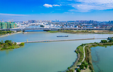 Fototapeta premium City environment of Precious Belt Bridge and Xianggang Bridge in Suzhou, Jiangsu province
