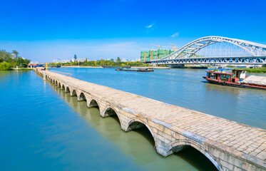 Fototapeta na wymiar City environment of Precious Belt Bridge and Xianggang Bridge in Suzhou, Jiangsu province