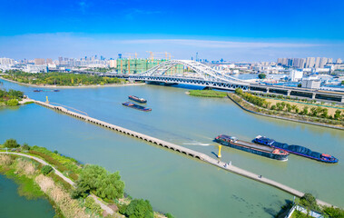 City environment of Precious Belt Bridge and Xianggang Bridge in Suzhou, Jiangsu province