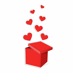 Red box with hearts for Valentine's day. Gift box illustration isolated on white background