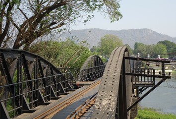 World famous River Khwae Yai (Kwai) railway bridge, Kanchanaburi, Thailand