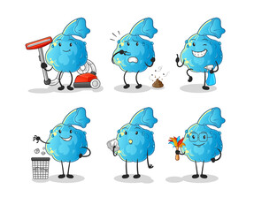 fever compress cleaning group character. cartoon mascot vector