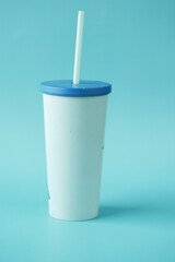 reusable eco coffee cup on table with copy space.