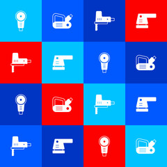 Set Angle grinder, Electric planer tool, jigsaw and sander icon. Vector