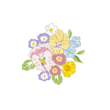 Variety Spring Garden flowers bouquet vector illustration isolated on white. Vintage Romantic floral arrangement for wedding invitation, Birthday, Mothers Day, Woman Day, Happy Easter card design.