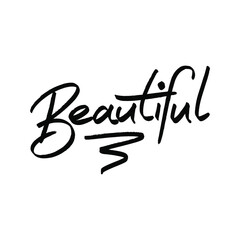 Obraz premium Hand drawn vintage Vector text BEAUTIFUL on white background. Calligraphy lettering illustration.