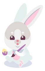 Cute bunny painting eggs. Easter preparation in cartoon style