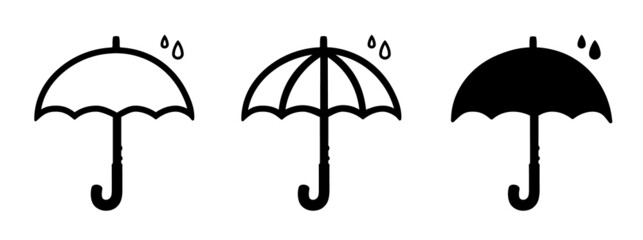 Umbrellas With Raindrops - Different Black Vector Icons Isolated On White Background