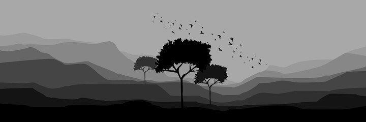 tree silhouette flat design vector illustration for poster template, web banner, blog banner, website background, tourism promo poster, adventure design backdrop and poster design template