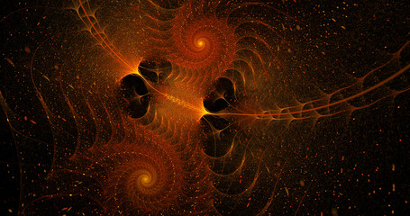 Abstract amazing background of colorful glowing swirl golden shapes. Beautiful bright colorful surface. Fantasy light background. Digital fractal art. 3d rendering.