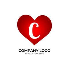 C letter logo with heart icon, valentines day love concept