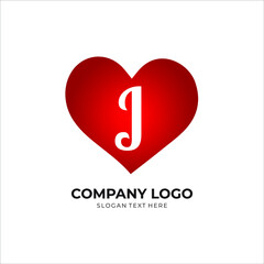 J letter logo with heart icon, valentines day love concept