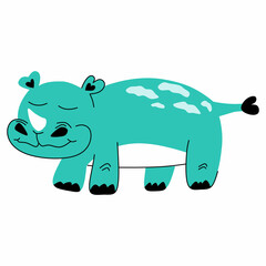 Cartoon cute rhino on white background