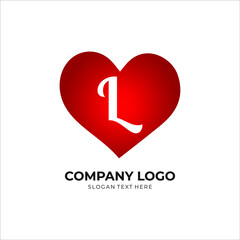 L letter logo with heart icon, valentines day love concept