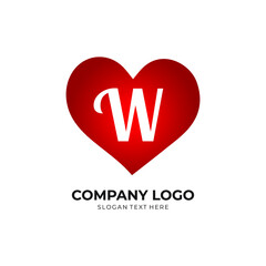 W letter logo with heart icon, valentines day love concept