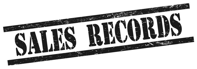 SALES  RECORDS text on black grungy rectangle stamp.