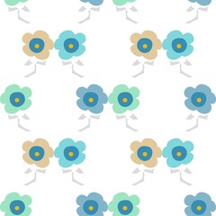 Blue And Green Simple Floral Symmetrical Vector Repeat Pattern