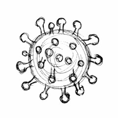 Coronavirus line art icon. Hand drawn bacteria illustration. Line art covid-19 virus cell. Doodle art pictogram. Vector art isolated on white.