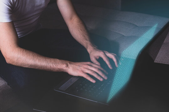 IT programmer work at night from home.