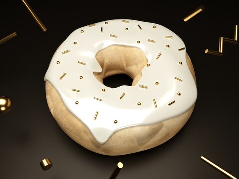 White big donut concept with gold beads