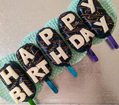 Happy Birthday inscription on cake pops