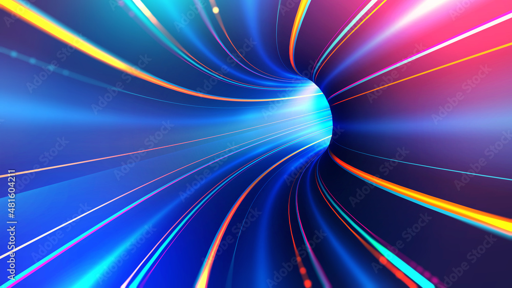 Poster abstract energy tunnel in hyperspace. wormholes travel through time. deformation of space and time, 