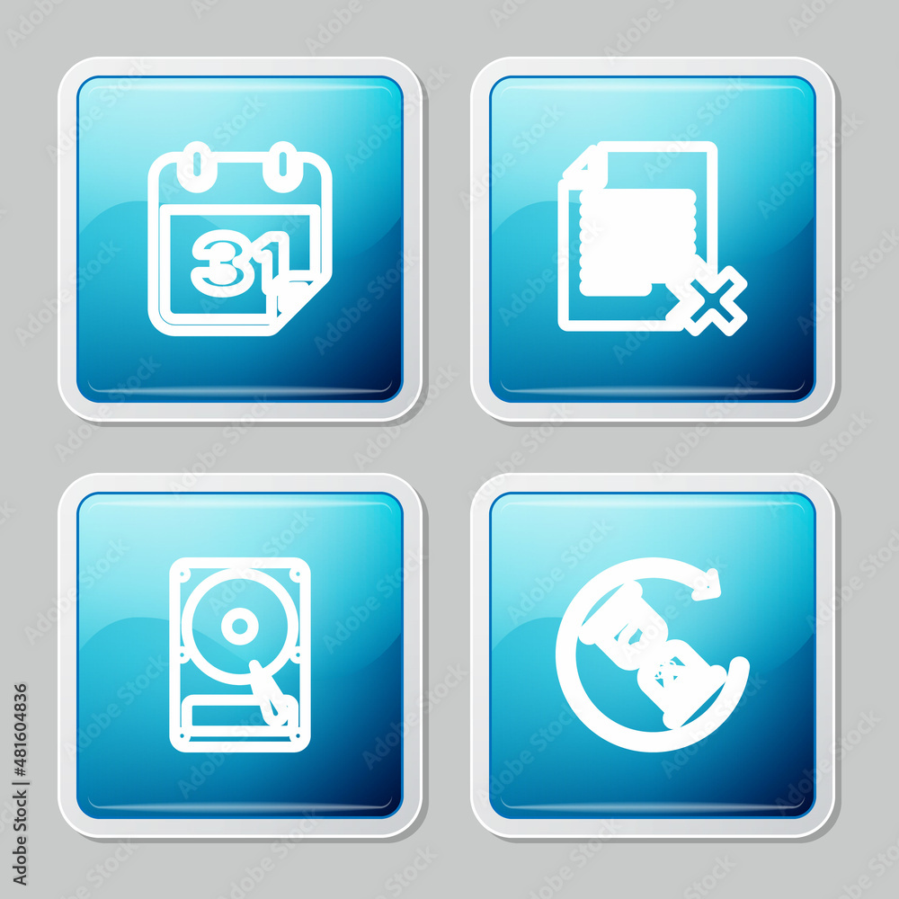 Poster set line calendar, delete file document, hard disk drive hdd and waiting icon. vector