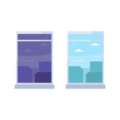 Night and Day view from windows concept illustration flat design vector eps10. modern graphic element for landing page, empty state ui, infographic, icon