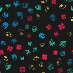 Set line Smart contract, Proof of stake, Cryptocurrency cloud mining and Processor chip with dollar on seamless pattern. Vector